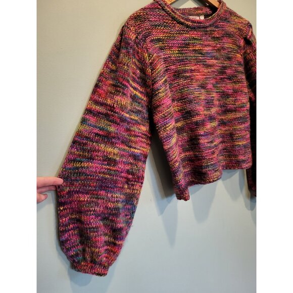 Willow Root Rainbow Puff Sleeve Crop Sweater Sz M - Picture 3 of 6